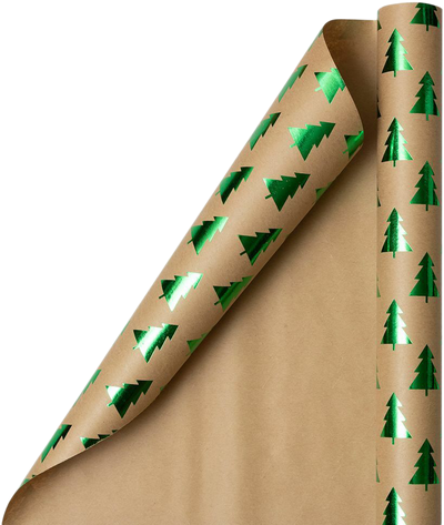 Kraft Green Trees Christmas Trees Wrapping Paper (25 Sq Ft)