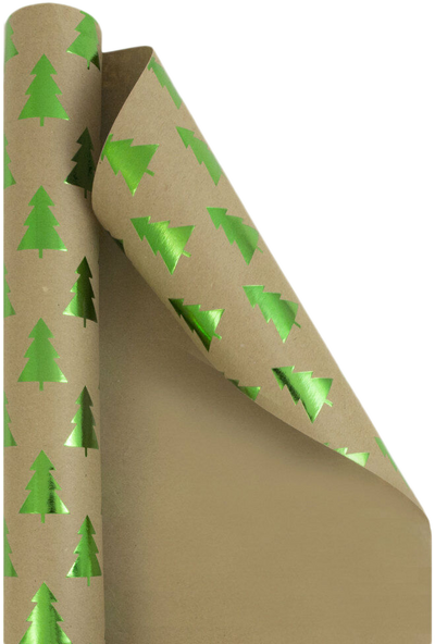 Kraft Trees Christmas Wrapping Paper Set (50 Sq Ft) - 2 Rolls