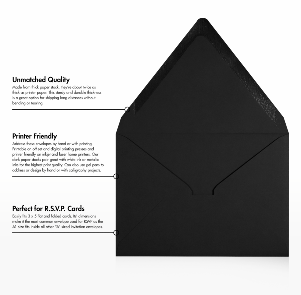 Smooth Midnight Black 32lb A1 Contour Flap Envelopes (3 5/8 x 5 1/8)