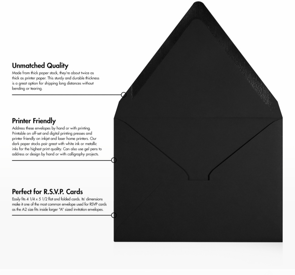Smooth Midnight Black 32lb A2 Contour Flap Envelopes (4 3/8 x 5 3/4