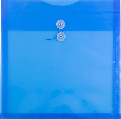 Blue 13 x 13 Square Plastic Envelopes with Button & String