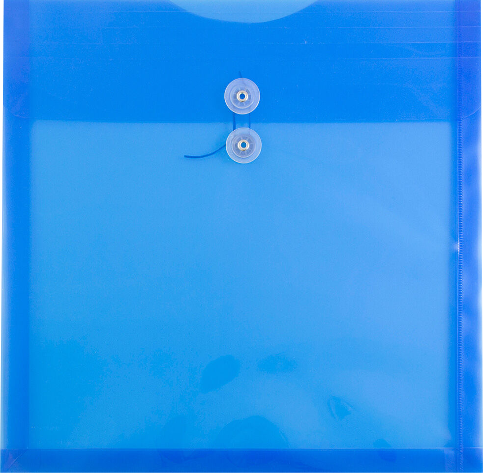 Blue 13 x 13 Square Plastic Envelopes with Button & String