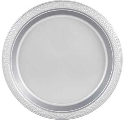 Silver Medium Plastic Plates (9 Inch) - 20 Pack