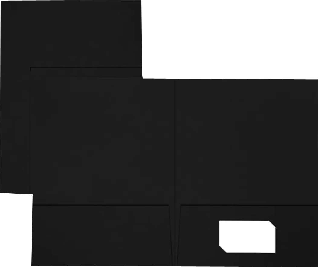 Black Linen 9 x 12 Folders with Front Cover Lower Right Card Slits