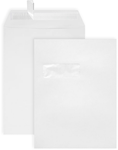 White 28lb 9 x 12 Open End Window Envelopes with Peel & Seal