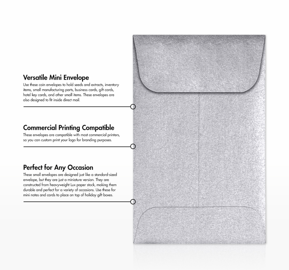 Silver Metallic 32lb #1 Coin Envelopes (2 1/4 x 3 1/2)