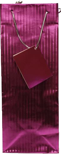 Fuchsia Foil Vertical Stripe Wine Bottle Gift Bags (5 x 4 x 12 3/4)
