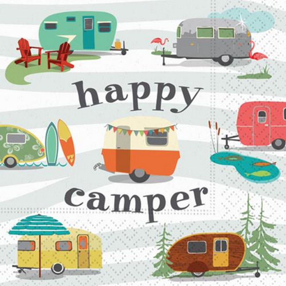 Happy Camper 5 x 5 Novelty Holiday Cocktail Napkins - 20 Pack