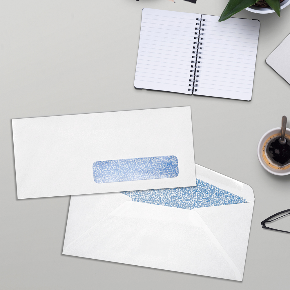 White with Security Tint 24lb #10 Right Window Envelopes (4 1/8 x 9 1/2)