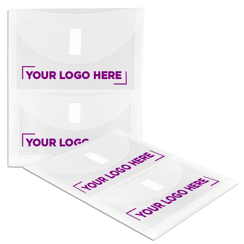 Clear Letter Open End 2 Pocket Plastic Envelopes (9 3/4 x 13) with Hook and Loop Closure