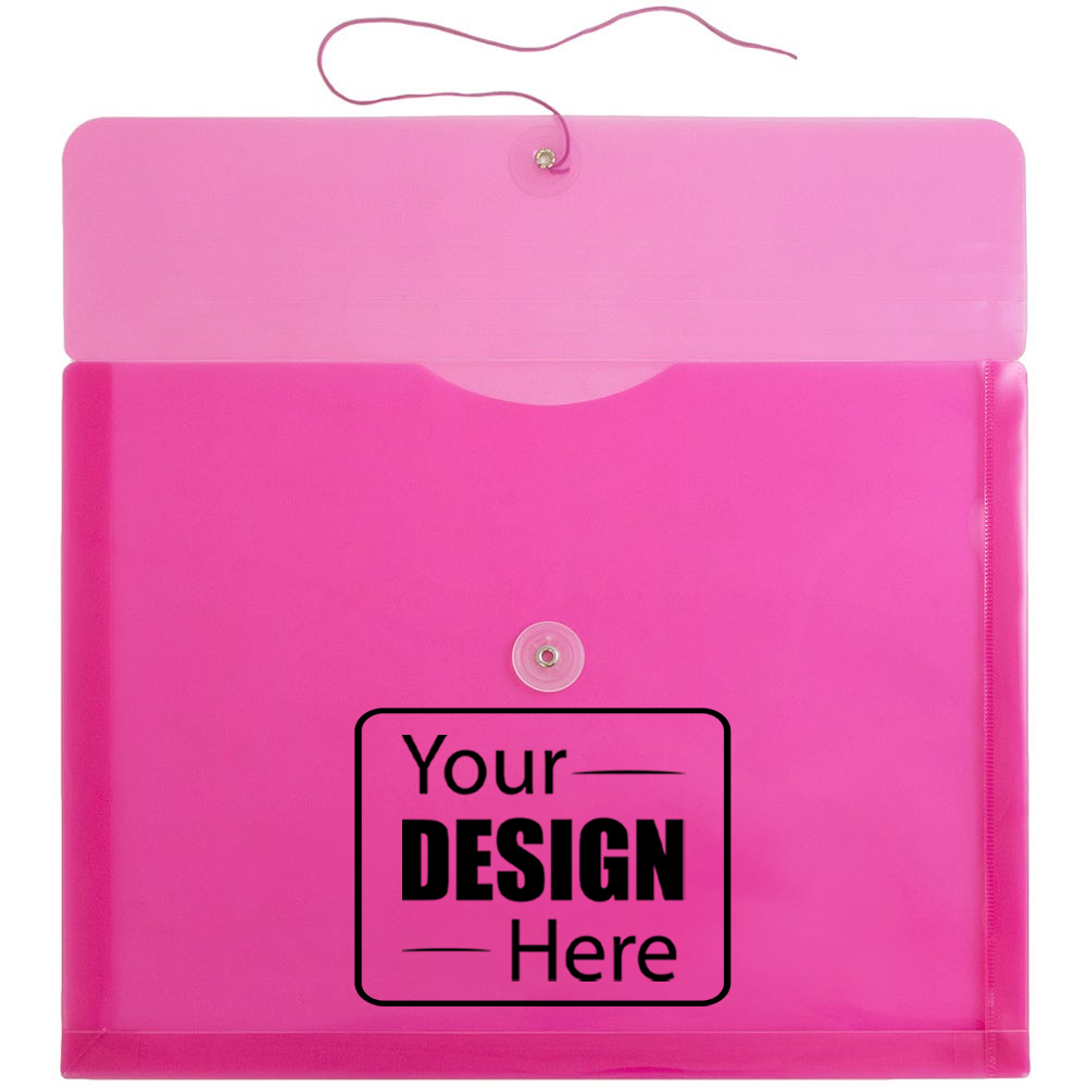 Fuchsia Pink Letter Booklet Plastic Envelopes (9 3/4 x 13) with Button & String