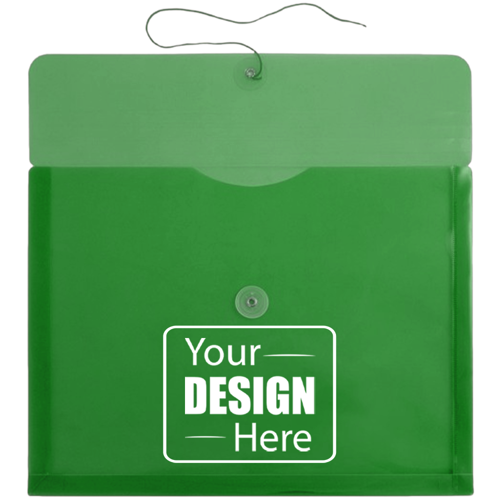Green Letter Booklet Plastic Envelopes (9 3/4 x 13) with Button & String