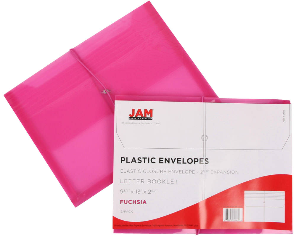 Fuchsia Pink Letter (9 3/4 x 13) Booklet with 2 5/8" Expansion Plastic Envelopes with Elastic Plastic