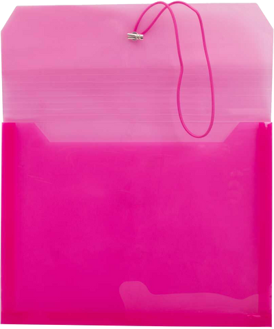 Fuchsia Pink Letter (9 3/4 x 13) Booklet with 2 5/8" Expansion Plastic Envelopes with Elastic Plastic