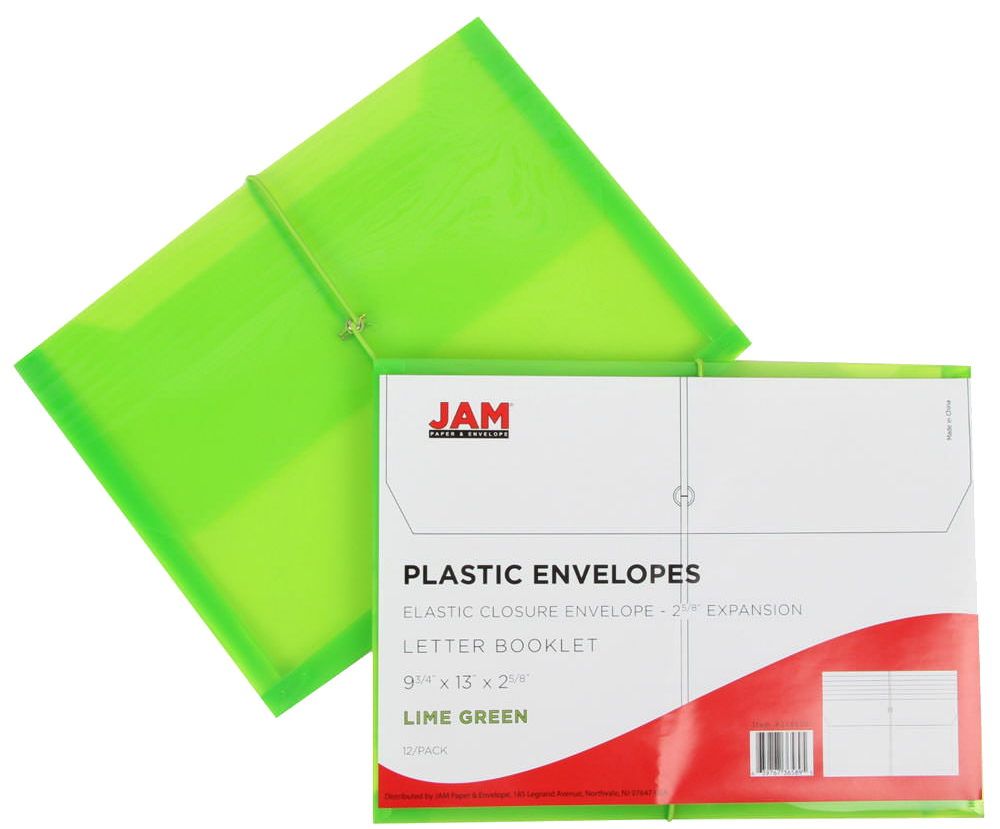 Lime Green Letter (9 3/4 x 13) Booklet with 2 5/8" Expansion Plastic Envelopes with Elastic Plastic