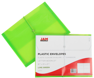 Lime Green Letter (9 3/4 x 13) Booklet with 2 5/8" Expansion Plastic Envelopes with Elastic Plastic
