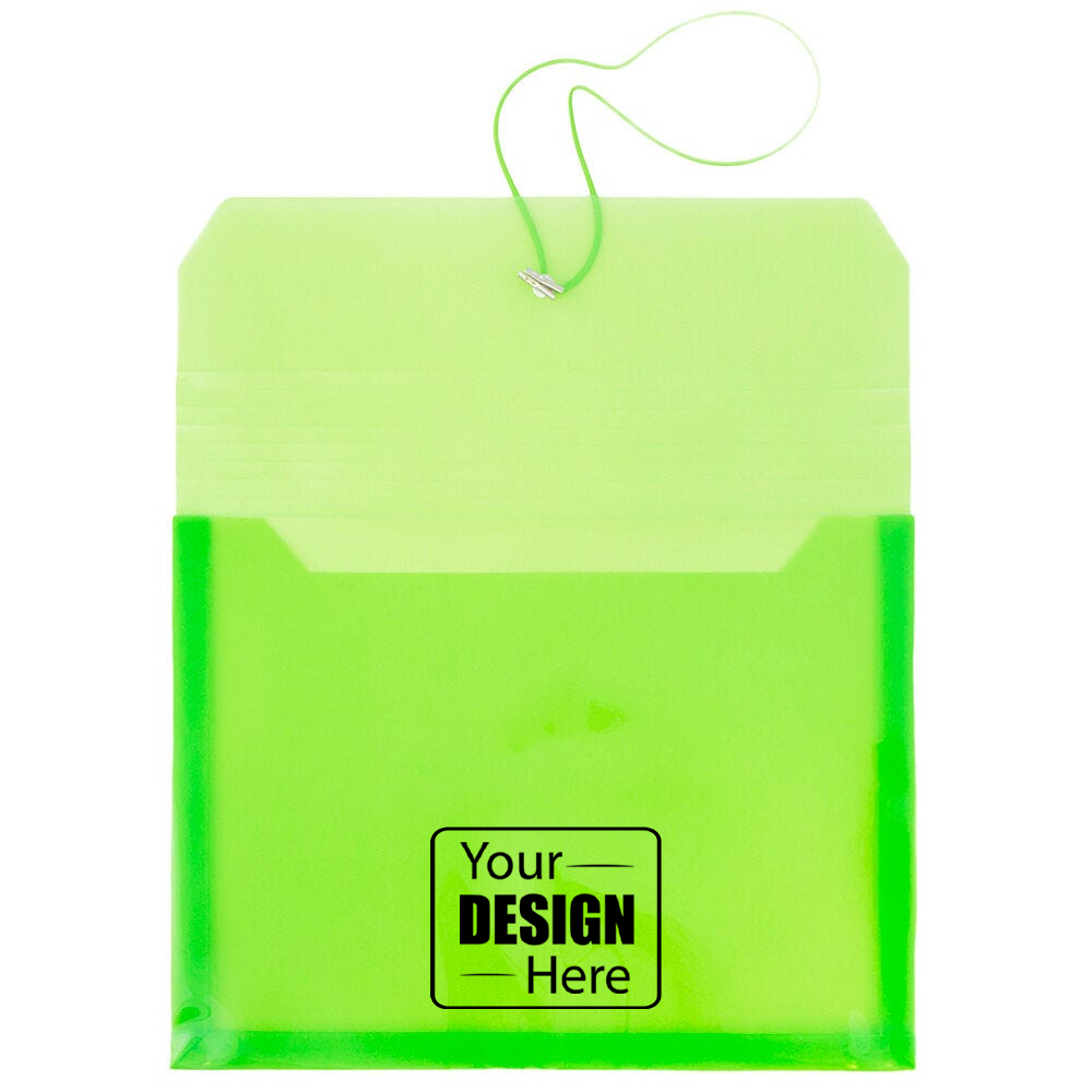 Lime Green Letter (9 3/4 x 13) Booklet with 2 5/8" Expansion Plastic Envelopes with Elastic Plastic