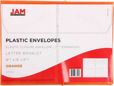 Orange Letter (9 3/4 x 13) Booklet with 2 5/8" Expansion Plastic Envelopes with Elastic Plastic