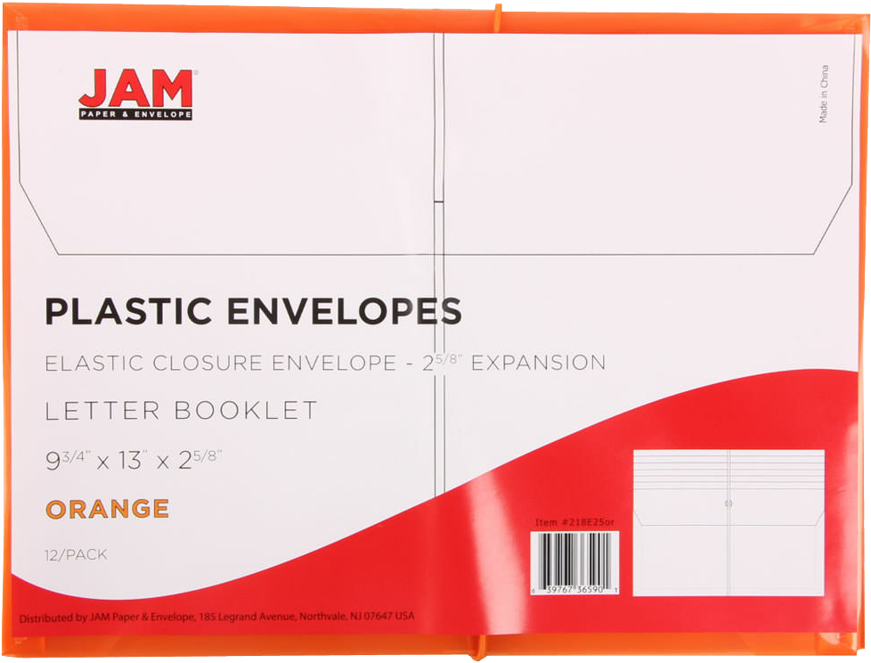Orange Letter (9 3/4 x 13) Booklet with 2 5/8" Expansion Plastic Envelopes with Elastic Plastic