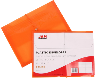 Orange Letter (9 3/4 x 13) Booklet with 2 5/8" Expansion Plastic Envelopes with Elastic Plastic