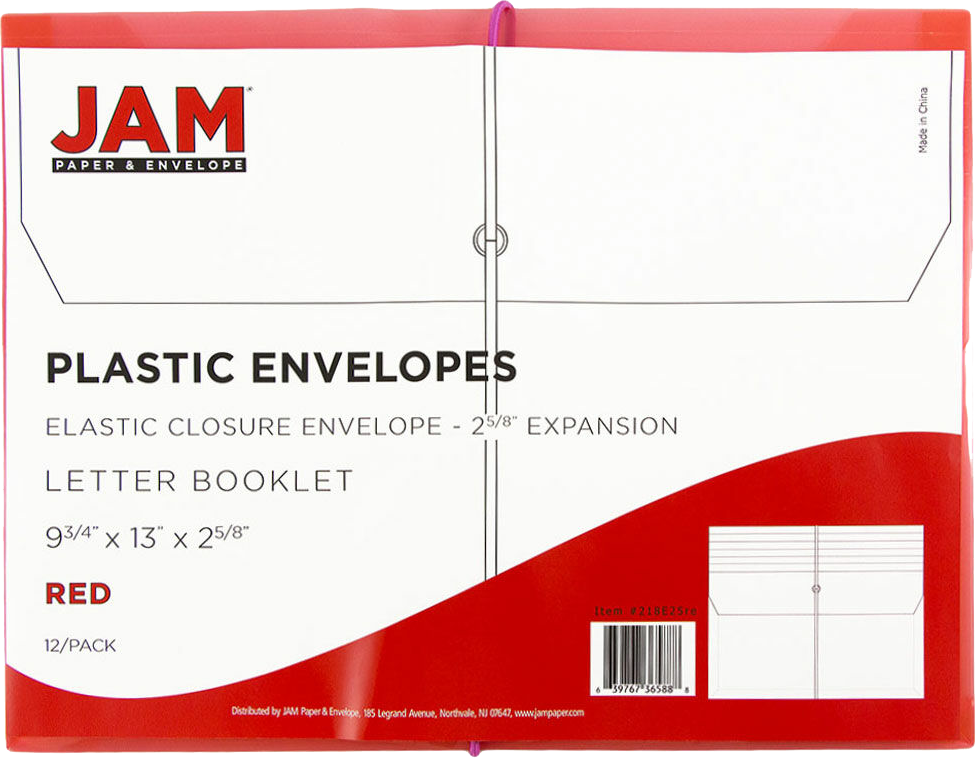 Red Letter (9 3/4 x 13) Booklet with 2 5/8" Expansion Plastic Envelopes with Elastic Plastic