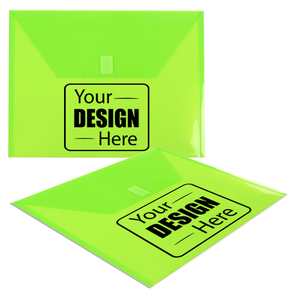 Lime Green Letter Booklet Plastic Envelopes (9 3/4 x 13) with Hook and Loop Closure