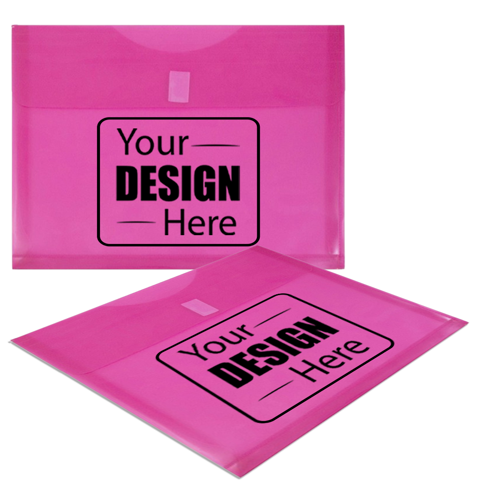 Fuchsia Pink Letter Booklet with 1" Expansion Plastic Envelopes (9 3/4 x 13) with Hook and Loop Closure