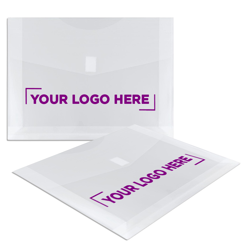 Clear Letter Booklet with 2" Expansion Plastic Envelopes (9 3/4 x 13) with Hook and Loop Closure