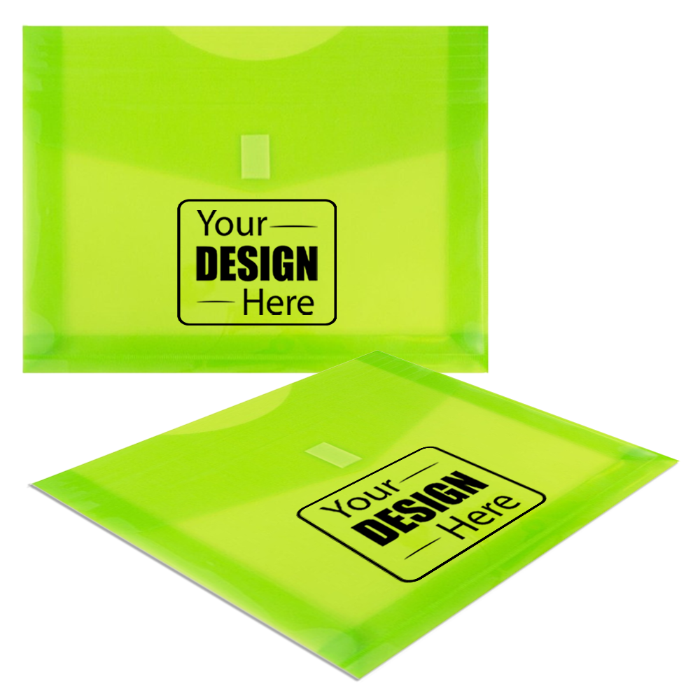 Lime Green Letter Booklet with 2" Expansion Plastic Envelopes (9 3/4 x 13) with Hook and Loop Closure