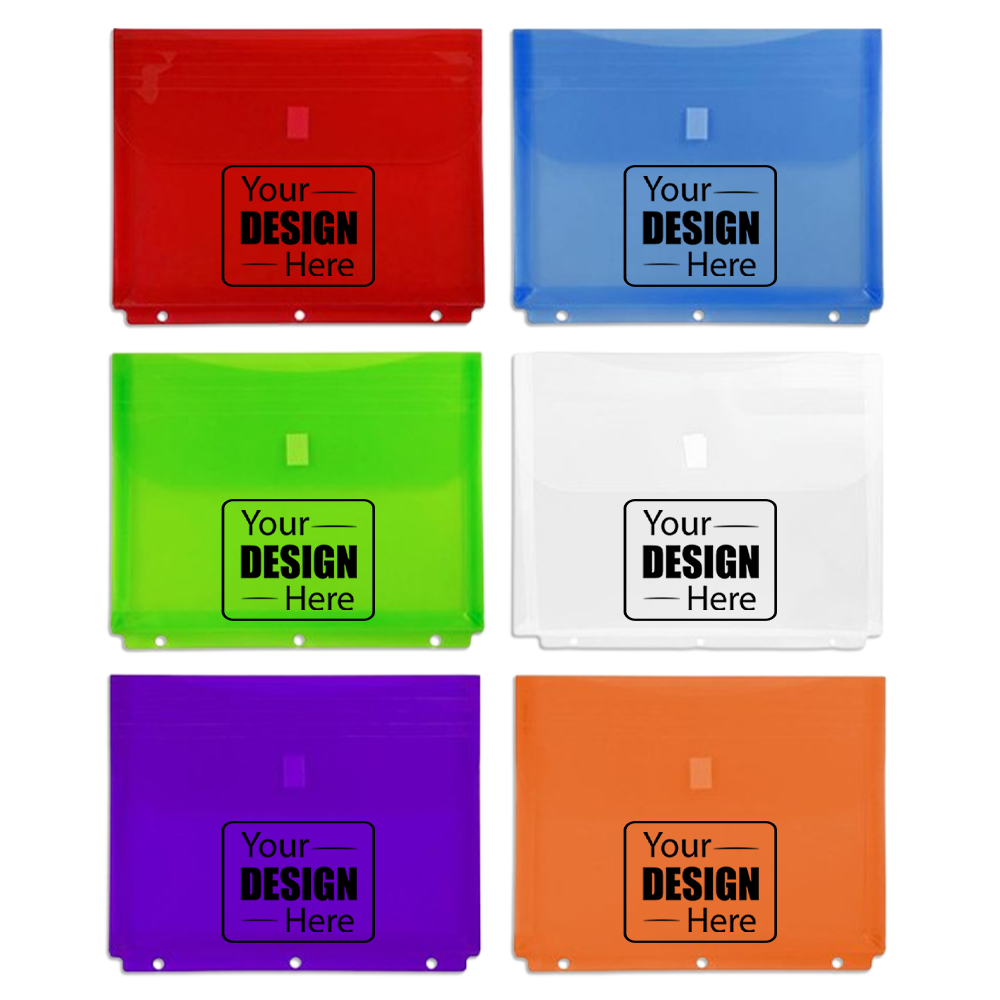 Assorted Letter Booklet 3 Hole Punch with 1" Expansion Plastic Envelopes (9 1/2 x 11 1/2) with Hook and Loop Closure - 6 Pack