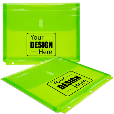 Lime Green Letter Booklet 3 Hole Punch with 1" Expansion Plastic Envelopes (9 1/2 x 11 1/2) with Hook and Loop Closure