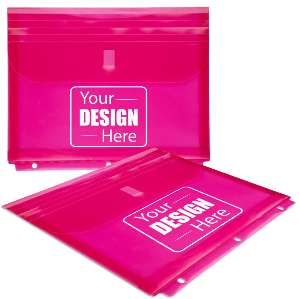 Fuchsia Pink Letter Booklet 3 Hole Punch with 1" Expansion Plastic Envelopes (9 1/2 x 11 1/2) with Hook and Loop Closure