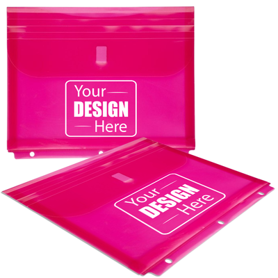 Fuchsia Pink Letter Booklet 3 Hole Punch with 1" Expansion Plastic Envelopes (9 1/2 x 11 1/2) with Hook and Loop Closure