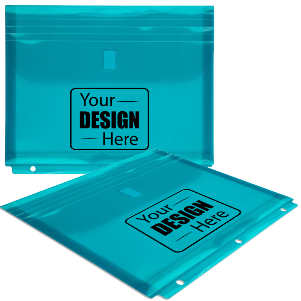 Teal Blue Letter Booklet 3 Hole Punch with 1" Expansion Plastic Envelopes (9 1/2 x 11 1/2) with Hook and Loop Closure