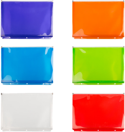 Assorted Letter Booklet 3 Hold Punch Plastic Envelopes (9 3/4 x 13) with Zip Closure - 6 Pack