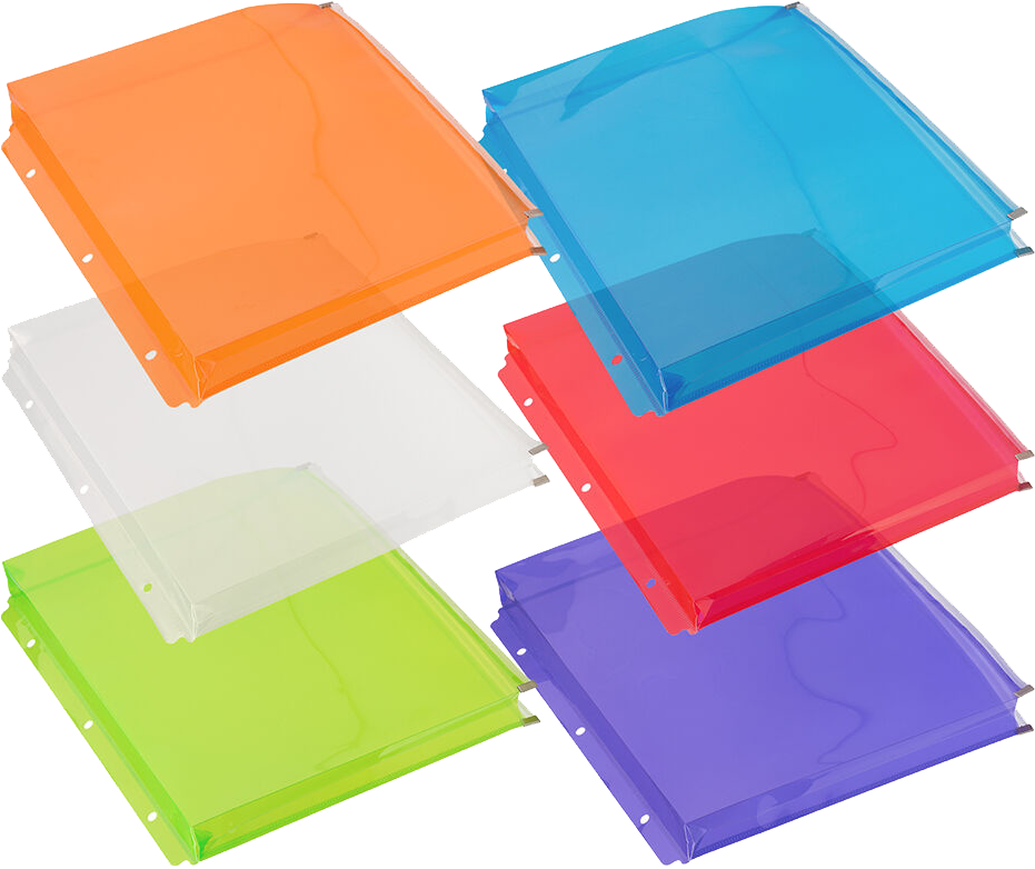 Assorted Letter Booklet 3 Hold Punch Plastic Envelopes (9 3/4 x 13) with Zip Closure - 6 Pack