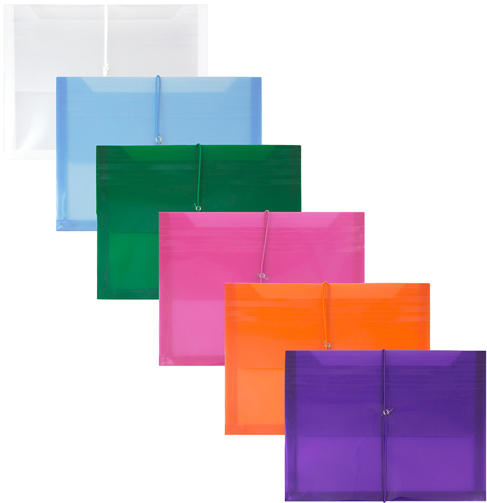 Assorted Letter (9 3/4 x 13) Booklet with 2 5/8" Expansion Plastic Envelopes with Elastic Plastic - 6 Pack
