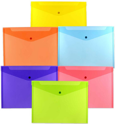 Assorted Letter Booklet Plastic Envelopes (9 3/4 x 13) with Snap Closure - 6 Pack