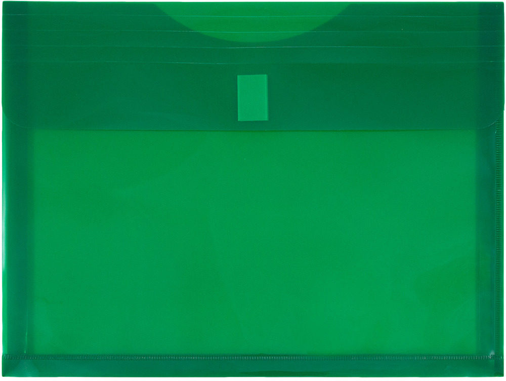 Green Letter Booklet with 1" Expansion Plastic Envelopes (9 3/4 x 13) with Hook and Loop Closure