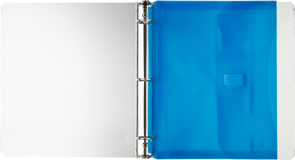 Blue Letter Booklet 3 Hole Punch with 1" Expansion Plastic Envelopes (9 1/2 x 11 1/2) with Hook and Loop Closure