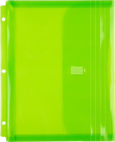 Lime Green Letter Booklet 3 Hole Punch with 1" Expansion Plastic Envelopes (9 1/2 x 11 1/2) with Hook and Loop Closure