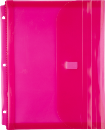 Fuchsia Pink Letter Booklet 3 Hole Punch with 1" Expansion Plastic Envelopes (9 1/2 x 11 1/2) with Hook and Loop Closure