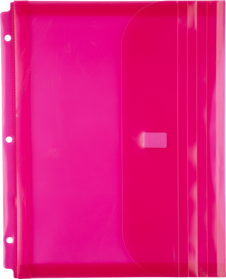 Fuchsia Pink Letter Booklet 3 Hole Punch with 1" Expansion Plastic Envelopes (9 1/2 x 11 1/2) with Hook and Loop Closure