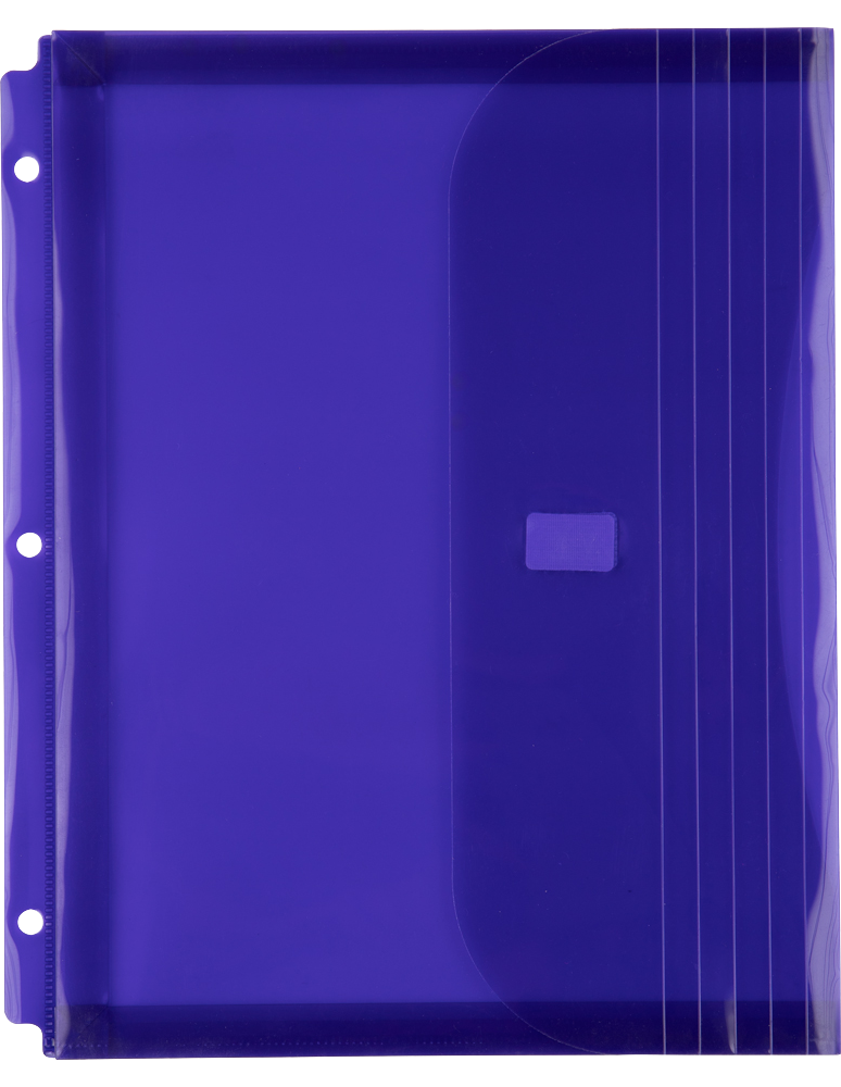 Purple Letter Booklet 3 Hole Punch with 1" Expansion Plastic Envelopes (9 1/2 x 11 1/2) with Hook and Loop Closure
