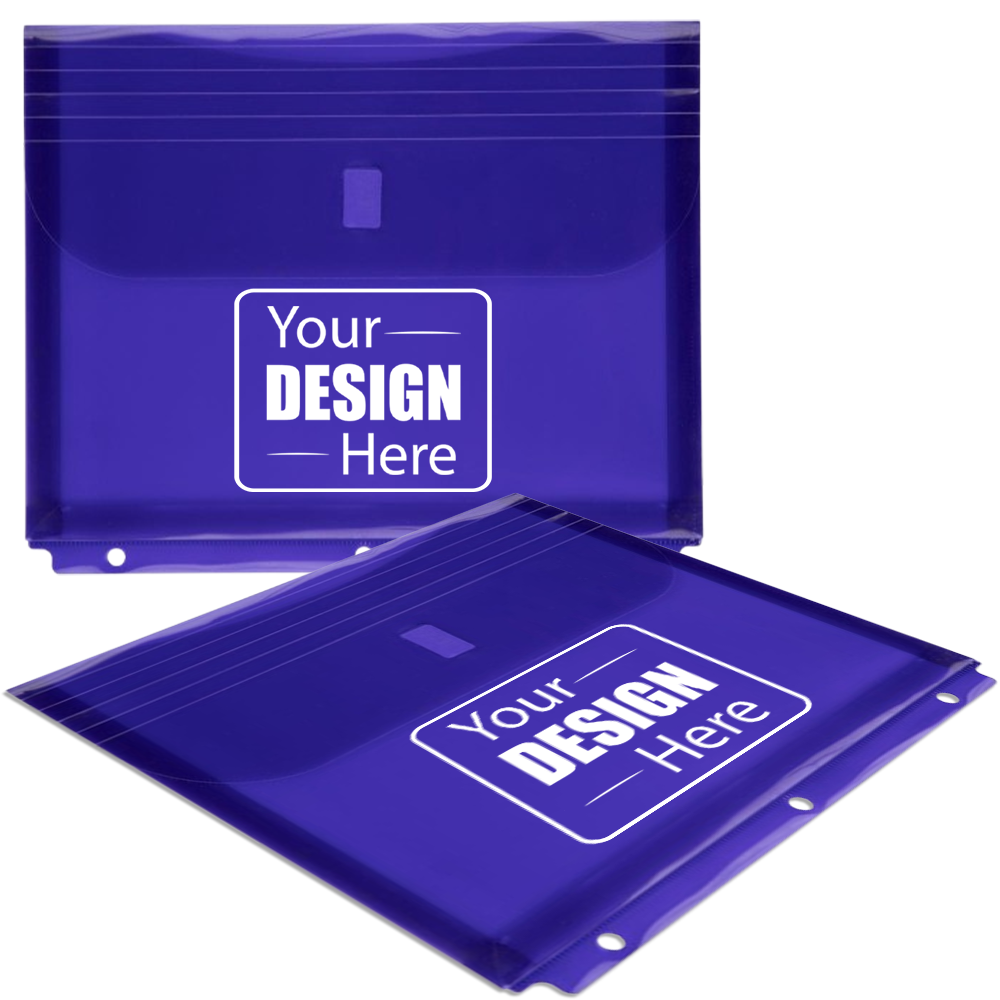 Purple Letter Booklet 3 Hole Punch with 1" Expansion Plastic Envelopes (9 1/2 x 11 1/2) with Hook and Loop Closure