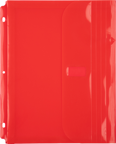 Red Letter Booklet 3 Hole Punch with 1" Expansion Plastic Envelopes (9 1/2 x 11 1/2) with Hook and Loop Closure