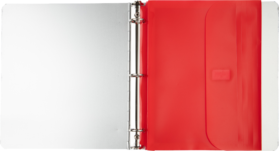 Red Letter Booklet 3 Hole Punch with 1" Expansion Plastic Envelopes (9 1/2 x 11 1/2) with Hook and Loop Closure