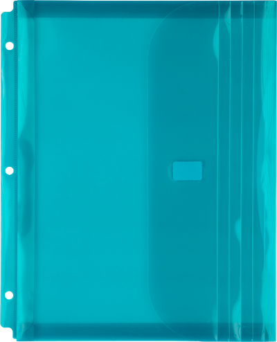 Teal Blue Letter Booklet 3 Hole Punch with 1" Expansion Plastic Envelopes (9 1/2 x 11 1/2) with Hook and Loop Closure