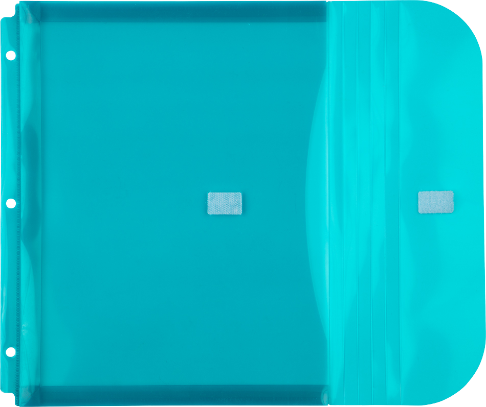 Teal Blue Letter Booklet 3 Hole Punch with 1" Expansion Plastic Envelopes (9 1/2 x 11 1/2) with Hook and Loop Closure