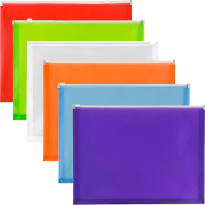 Assorted Letter Booklet Plastic Envelopes (9 3/4 x 13) with Zip Closure - 6 Pack